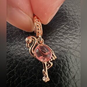 Elegant Rose Gold Flamingo Charm with Pink Gemstone – Perfect for Bracelets